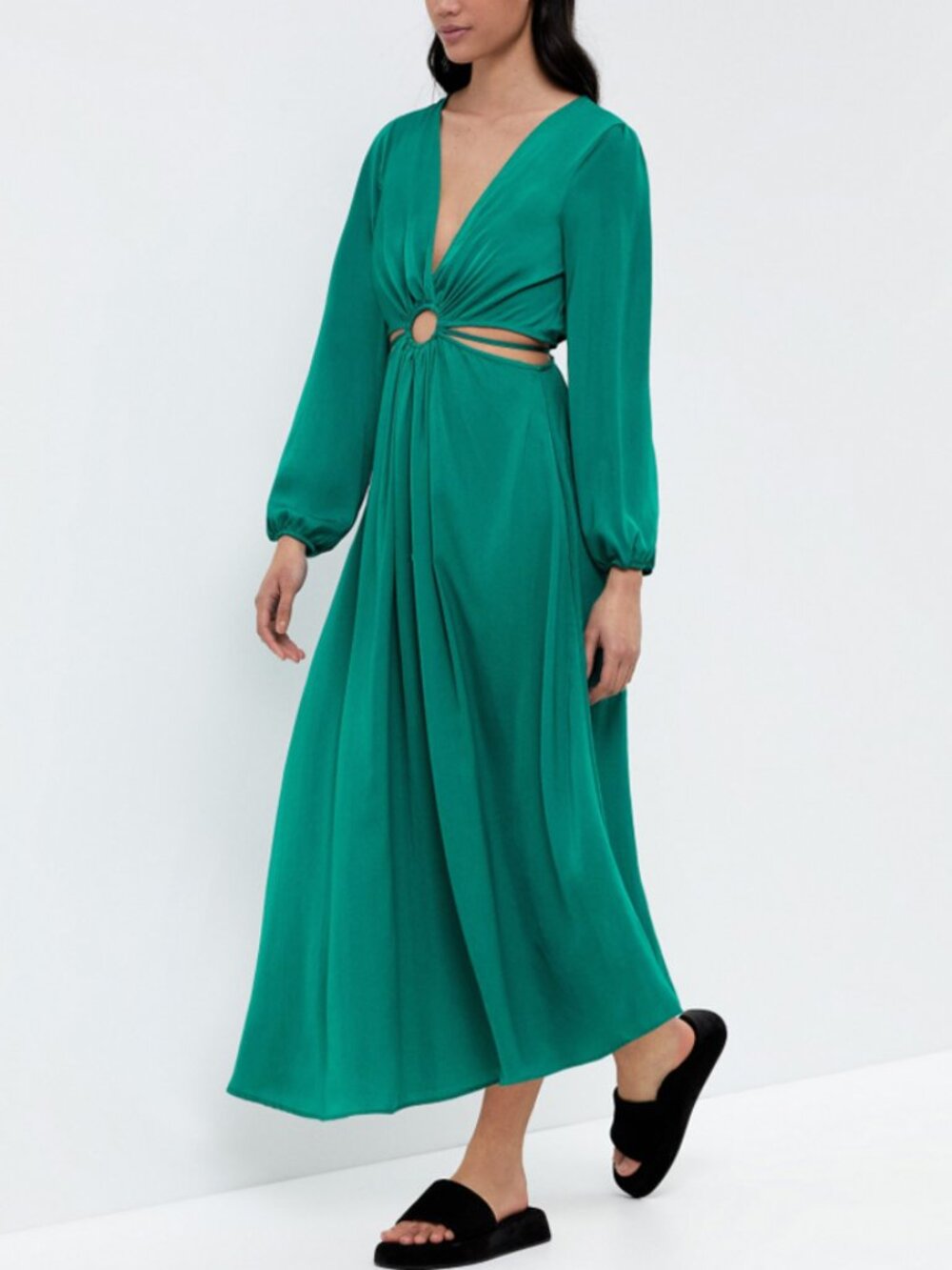 Oysho Aquamarine Cut Out Long Sleeve Maxi Dress Size M